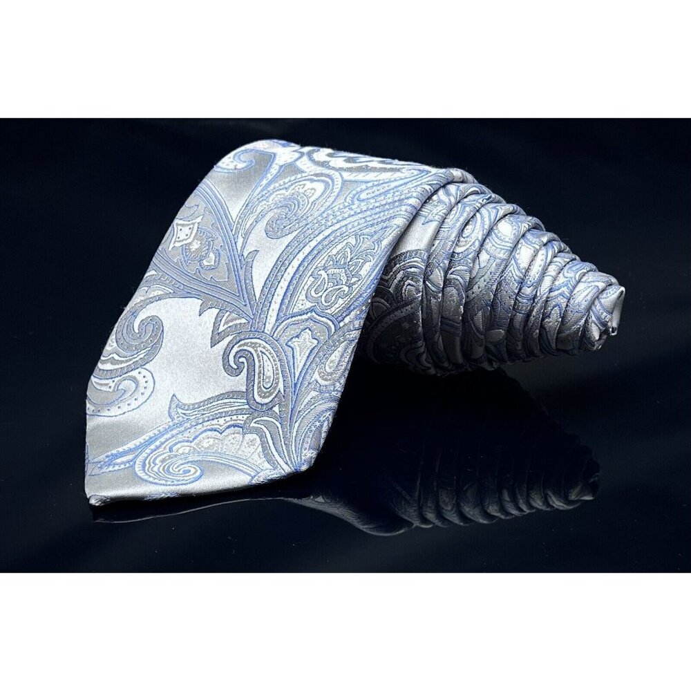 Donald J. Trump Signature Collection Necktie Tie Blue Silver Shine Paisley NEW - Picture 7 of 7